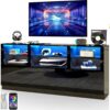 Black TV Stand for 65/75/80/85 Inch TVs with RGB LED Lights,32'' Tall Modern High Gloss Entertainment Center Cabinet Stands with Storage Shelves and Doors,TV Media Console Table for Living Room