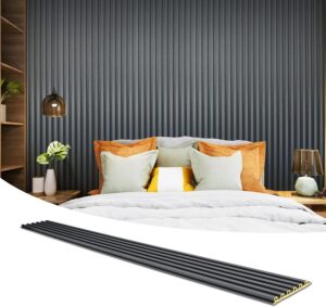 Art3d 8 Pack 104" x 6.7" Slat Wall Paneling, Glossy Metal Finish WPC Soundproof 3D Wall Panels, 3D Sound Absorbing Panels for Interior Wall Decor, Living Room, Bedroom - Steel Gray