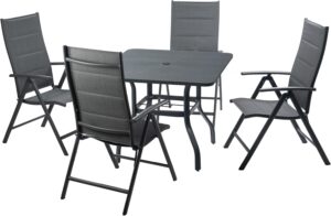Kozyard 5-Piece Outdoor Patio Dining Set, Patio Table and Foldable Deck Chairs, Breathable Textilene Padded, Square Patio Table with Umbrella Hole for Backyard Indoor Outdoor Patio