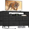 YITAHOME TV Stand with Charging Station, Dresser TV Stand for 55'' TV, 9 Drawer Dresser for Bedroom, White Dresser with Side Pockets, Fabric Dresser for Living Room, Entryway(Black)