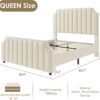 Queen Size Platform Bed Frame with 50.2" Headboard, Velvet Upholstered Bed Frame Queen with Vertical Channel Tufted Headboard & Footboard, Nailhead Trim, No Box Spring Needed, Cream