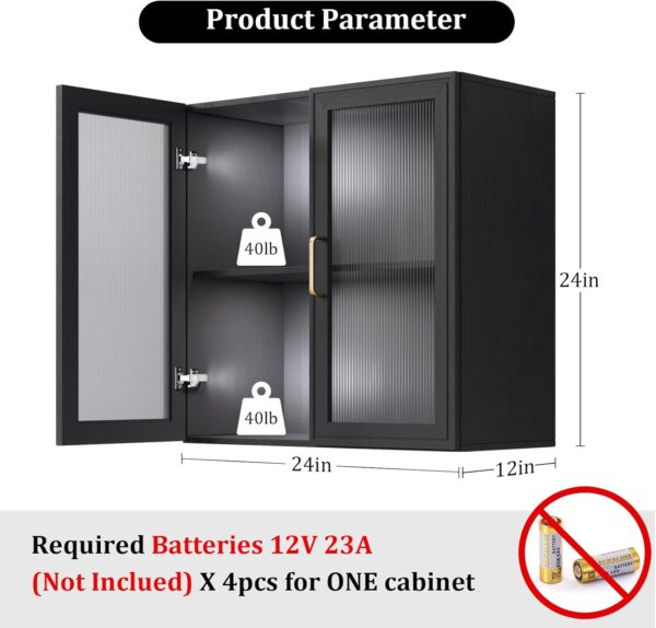 FIMELLO 24’’ Bathroom Wall Cabinet Set of 2 with LED, Laundry Room Cabinets Storage, Kitchen Cabinets with Adjustable Shelf Acrylic Glass Doors, Medicine Cabinets for Bathroom, Black Bathroom Cabinet