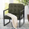 COLAMY Modern Accent Chair, Accent Arm Chair for Living Room, Comfy Leather Armchair with Metal Legs for Bedroom Reception Waiting Room, Green