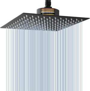 Voolan Rain Shower Head with Filtered - High Flow Large Rainfall Shower Heads Made of Stainless Steel - Waterfall Showerhead Filter For Hard Water(12" Matte Black)