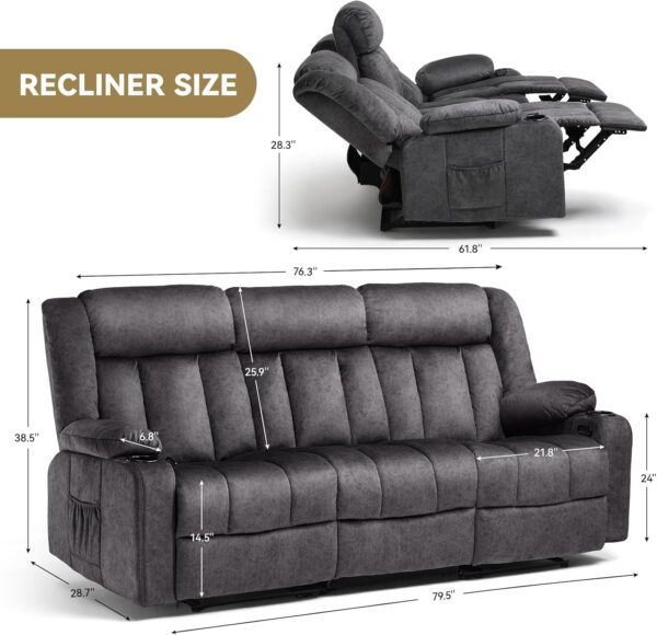 COMHOMA Manual Recliner Chair Set，Fabric Reclining Sofa Chair with Cup Holders, Upholstered Recliner with Side Pockets Suitable for Living Room Furniture （3+1+1）