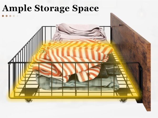 Queen Bed Frame with 4 Storage Drawers and Heavy Duty, Strong Metal Support Bed Frame with Wooden Headboard, No Box Spring Needed, Easy Assembly, Vintage Brown