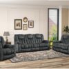 3 Pieces Recliner Sofa Furniture Set, Manual Recliner with Massage and Heat, Loveseat and Bonded 3 Seat Reclining Couch Set for Living Room, Green Grey