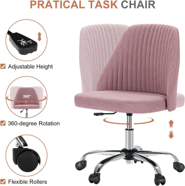 DUMOS Office Desk Chair, Modern Cute Rolling Vanity Swivel Task Chairs with Wheels, Comfortable Back Seat Armless for Home, Bedrooms, Office, Study, Student, Adults, Make-up, Dressing Room, Pink