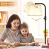Ambimall Fully Dimmable Floor Lamp - Floor Lamps 9W LED Light Bulbs, Standing Lamps for Living Room with Adjust Head, Modern Standing Light Rotary Switch, Tall Lamp for Bedroom (Black and Linen Grey)