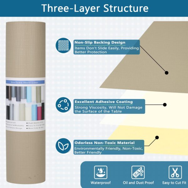 Self Adhesive Shelf Liner, Peel and Stick Drawer Liner Waterproof Contact Decor Liner with Grain Texture for Kitchen Walls Cabinets, Bedroom Classroom, Cover Book (Khaki, 17.5 x 236.2 inches)