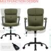 Home Office Chair, Modern Upholstered Mid-Back PU Leather Task Desk Chair with Arms, Adjustable Rocking Swivel Computer Chair with Wheels (Olive Green)