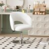 Furniliving Vanity Chair with Arm, PU Leather Chair for Vanity, Swivel Accent Chair, Adjustable Height Makeup Chair with Chrome Base, Living Room Chair for Bedroom, Makeup Room, Study Room, IvoryWhite