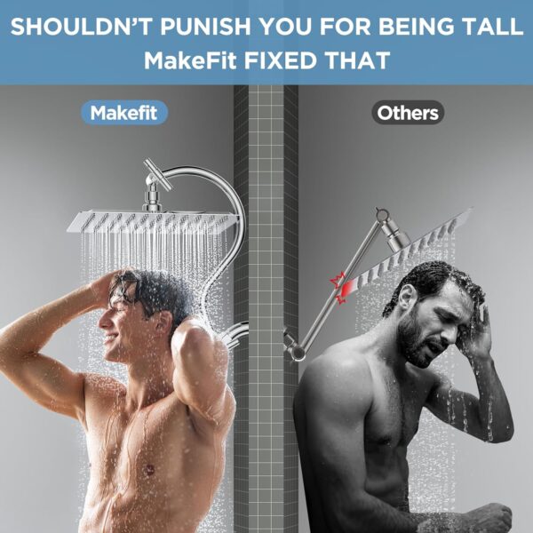 All Metal Dual Shower Heads Combo with Curved Extension Arm, 10" Rain Shower Head with Handheld Spray, Square Adjustable Rainfall Showerhead System, 71" Extra Long Shower Hose, Chrome