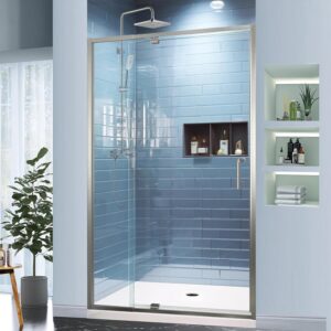 38-42" W x 71" H Semi-Frameless Pivot Swing Glass Shower Door,with 1/4"(6mm) Clear SGCC Tempered Glass,Brushed Nickel Finish,Reversible Installation
