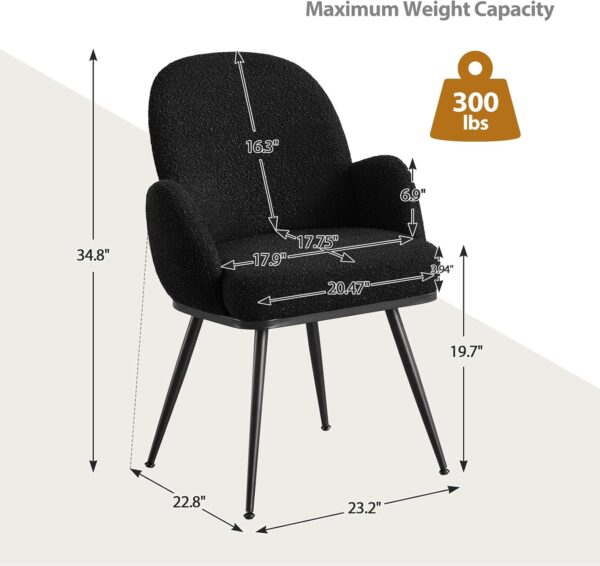 Black Dining Chairs Set of 4, Modern Dining Chairs with Arms and Sturdy Metal Legs, Boucle Fabric Upholstered Kitchen Dining Chairs for Dining Room, Living Room, Bedroom