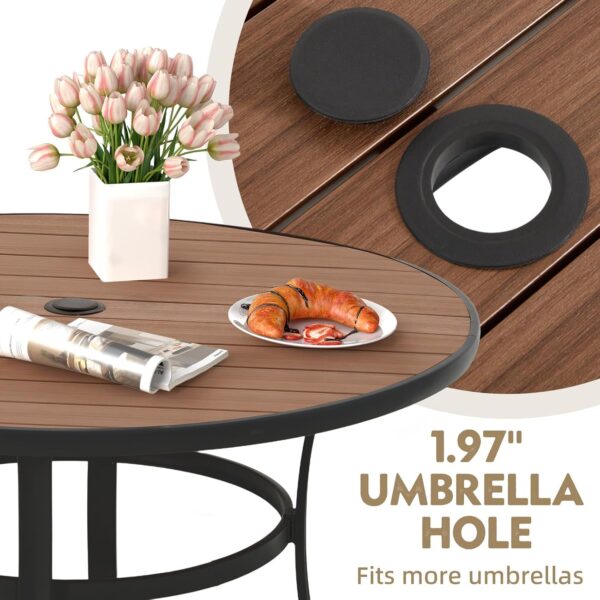 MELLCOM 5-Piece Outdoor Dining Set, 4 Swivel Rocker Chairs with Thick Cushions & Pillows, Round Dining Table with Umbrella Hole, Patio Furniture Set for Porch, Garden, Backyard, Poolside, Deck, Khaki