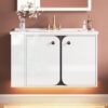 IRONCK 30" Bathroom Vanity with Sink, Floating Bathroom Sink Cabinet with LED Light & Extra Shelves, High Gloss Modern Clearance Bathroom Vanities, White