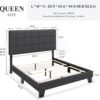 Allewie Queen Size Panel Bed Frame with Adjustable Headboard for High Profile/Fabric Upholstered/Square Stitched Padded Headboard/Box Spring or Bunkie Board Required/Dark Grey