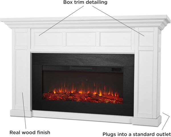 Real Flame Alcott 75” Electric Fireplace with Mantel for Living Room or Bedroom, Replaceable Fireplace Insert Heater, Realistic Log and Flame Effect, Remote Control, Timer