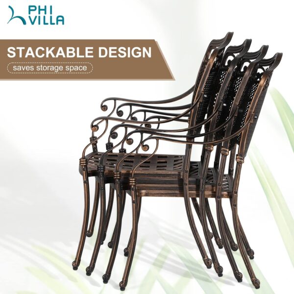 PHI VILLA 5 Piece Patio Dining Set for Outdoor, Cast Aluminum Round Patio Table and Chairs Set with Cast Aluminum Furniture Patio Chairs & 39" Round Dining Table for Yard, Golden Bronze