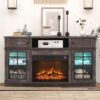 71QmWLLVvpL._AC_SL1500_.jpg Curved Fireplace TV Stand with LED Light for TVs Up to 65", Entertainment Center with 23" Electric Fireplace, TV Stand with Glass Door Storage Cabinets & Open Shelves for Living Room, Black