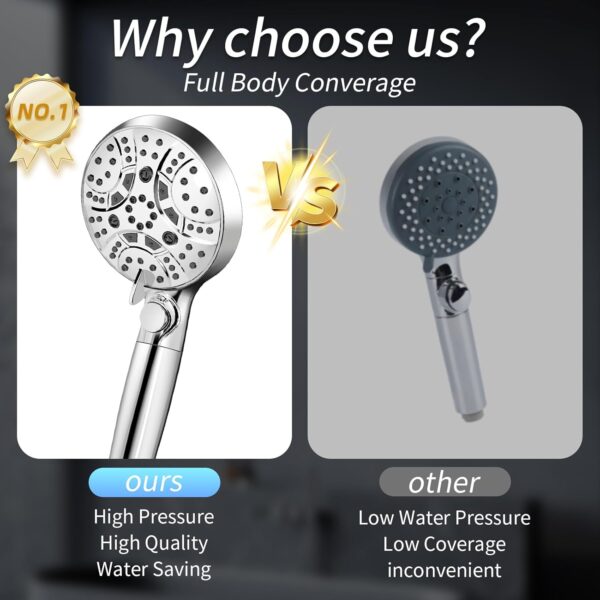RV Shower Head with Hose, Shower Head with Handheld, 10 Modes High Pressure Shower Heads for Home/RV/Camper/Travel Trailer, Handheld Shower Head Holder and Extra Long 5ft Stainless Steel Hose