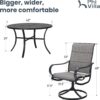 PHI VILLA Outdoor Patio Dining Set 5 Piece with 4 Padded Swivel Dining Chairs & 1 Large Round Dining Table, Textilene Mesh Fabric Chair and 42" Metal Table for All Weather