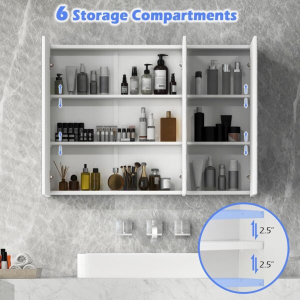 Tangkula Mirrored Medicine Cabinet, Large Wide Wall Mounted Storage Cabinet with 3 Mirror Doors & Adjustable Shelf, 36 x 4.5 x 25.5 Inch, Bathroom Mirror Medicine Cabinet (36 x 25.5 Inch)