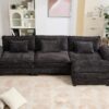 IPKIG 117" Sectional Sofa Cloud Couch, Modern Chenille Comfy Upholstered 3-Seat Sofa with Ottoman, 3 Lumbar Pillow, Deep Seat Modular Couch for Living Room, Apartment, Office, Studio, Black