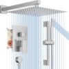 12 Inch Brushed Nickel Shower System, Wall Mounted High Pressure Shower Head with Rain Handheld Sprayer, Bathroom Luxury Shower Faucet Set with Adjustable Slide Bar Rough in Valve Body and Trim