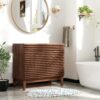 ROOMTEC 36" Bathroom Vanity, Mid-Century Freestanding Bathroom Cabinet Vanity with Storage, Particleboard Frame with Wood Grain Laminate, Walnut (Sink Basin Not Included)