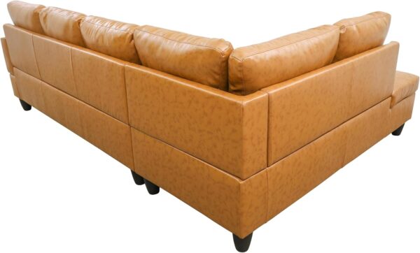 L Shaped Couch Modern Couches for Living Room Faux Leather 3 Pieces Modular Sectional Sofa with Storage Ottoman and Back Cushions for Reception Room and Apartment, Ginger
