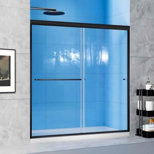 56-60" W x 70" H Double Sliding Shower Door,1/4" Thick Clear SGCC Tempered Glass Shower Door,Shower Glass Door Matte Black Finish