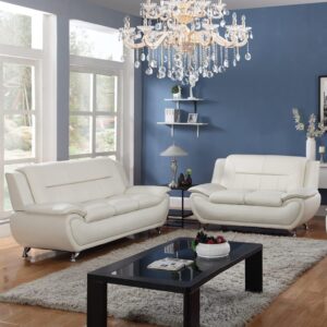 Contemporary Living Room Furniture Set, Vegan Leather Sofa Set for Living Room/House/Bedroom/Office/Apartment (Off-White, Sofa&Loveseat)
