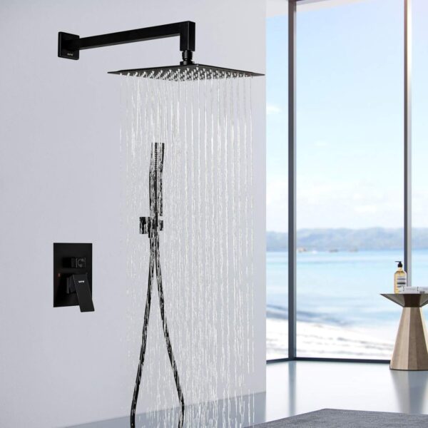 Gappo Matte Black Shower System Wall Mounted High Pressure 10 Inch Shower Faucet Set Rain Shower Head with Handheld Shower Fixtures, Rough-in Valve Included