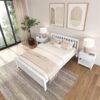 Plank+Beam Solid Wood Queen Bed Frame, Platform Bed with Headboard, White