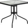 Flash Furniture 5-Piece 28" Square Indoor/Outdoor Patio Table and Chairs Set, Dining Set with Glass Metal Bistro Table, 4 Stack Rattan Chairs, Black