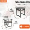 VEVOR Outdoor HIPS Patio Dining Set, 5 Pieces Patio Table and Chairs Set, All Weather Garden Square Furniture Table Sets, Patio Conversation Set, for Lawn, Deck, Backyard, Poolside, Light Gray
