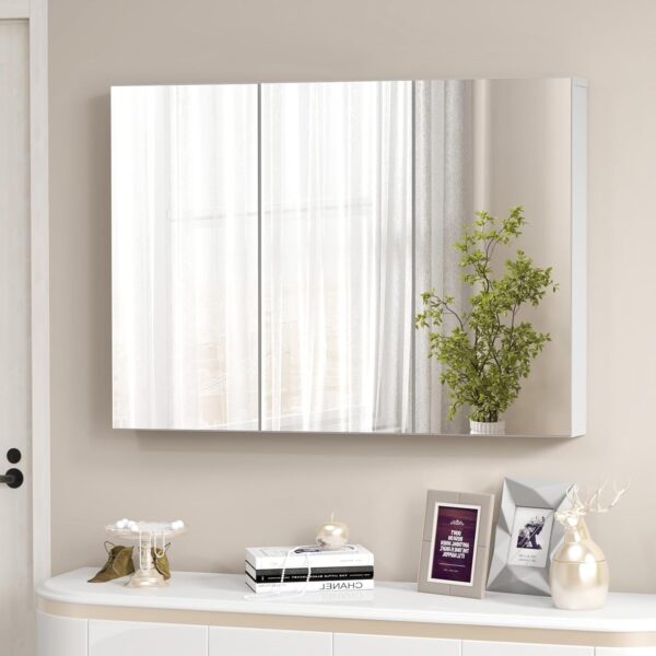 Tangkula Mirrored Medicine Cabinet, Large Wide Wall Mounted Storage Cabinet with 3 Mirror Doors & Adjustable Shelf, 36 x 4.5 x 25.5 Inch, Bathroom Mirror Medicine Cabinet (36 x 25.5 Inch)