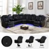 Living Room Furniture Set Black Leather Sofa Living Room Set Power Recliner Adjustable Sofa,Loveseat and Chair with Cup Holders/Storage Console/LED Light/UPS Port for Living Room, Office