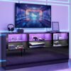 Black TV Stand for 65/75/80/85 Inch TVs with RGB LED Lights,32'' Tall Modern High Gloss Entertainment Center Cabinet Stands with Storage Shelves and Doors,TV Media Console Table for Living Room