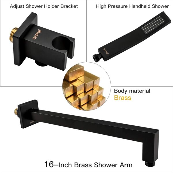 Gappo Matte Black Shower System Wall Mounted High Pressure 10 Inch Shower Faucet Set Rain Shower Head with Handheld Shower Fixtures, Rough-in Valve Included