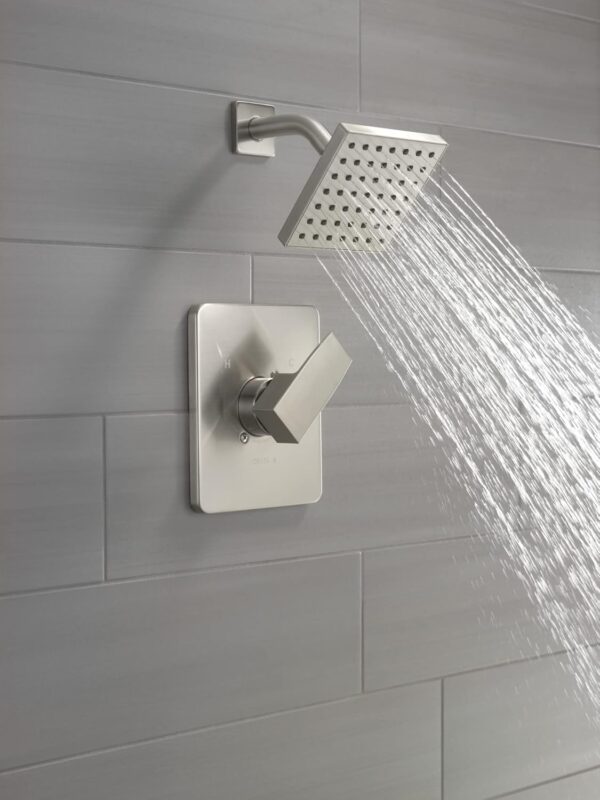Delta Faucet Modern Brushed Nickel Shower Trim Kit, Shower Faucet with Single-Spray Touch-Clean Brushed Nickel Shower Head, Stainless T14267-SS-PP (Valve Not Included)