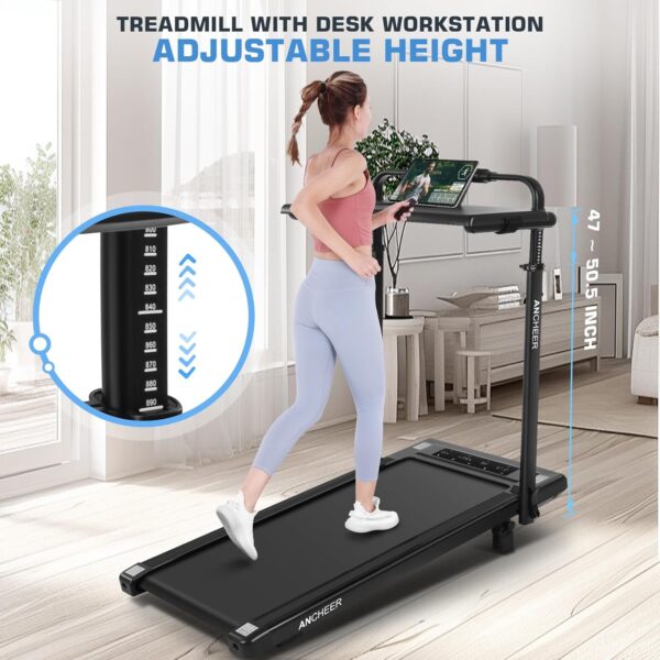 ANCHEER Walking Pad Treadmill with Incline&Adjustable Height,4 in 1 Under Desk Treadmills with Removable Desk Workstation,Foldable Treadmill for Home 300lbs Max,3 Type Control,Installation-Free