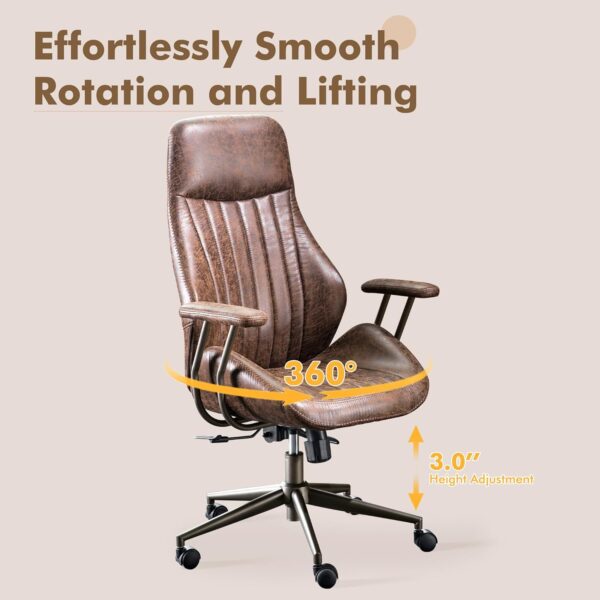 High Back Home Office Chair,Mid Century Modren Ergonomic Executive Chair,Lumbar Support Swivel Task Chair with Wheels,Computer Desk Chair Suede Fabric,350LBS (Dark Brown)