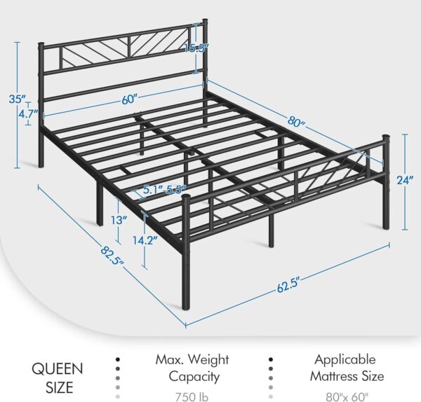 Yaheetech Queen Size Platform Bed Frame with Arrow Design Headboard, 13 Inches Metal Mattress Foundation for Storage, No Box Spring Needed, Easy Assembly, Modern, Black