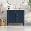 36'' Bathroom Vanity with Top Single Resin Sink Countertop, Solid Wood Frame Modern Storage Cabinet, 2 Drawer and Shelves, Soft Closing Doors, Blue