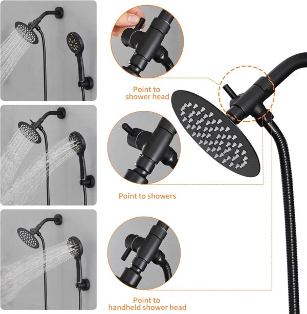 Black Shower Faucet With Handheld Shower Head & Valve Shower System combo With 6 Inch High Pressure Rainfall trim kit Set Complete