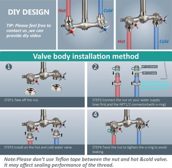 Aolemi Wall Mount Outdoor Shower Kit,Outdoor Shower Fixtures Faucet System with Handheld Spray,Double Handle 6 Inch Center Exposed Shower,with 6" Shower Head Brushed Nickel