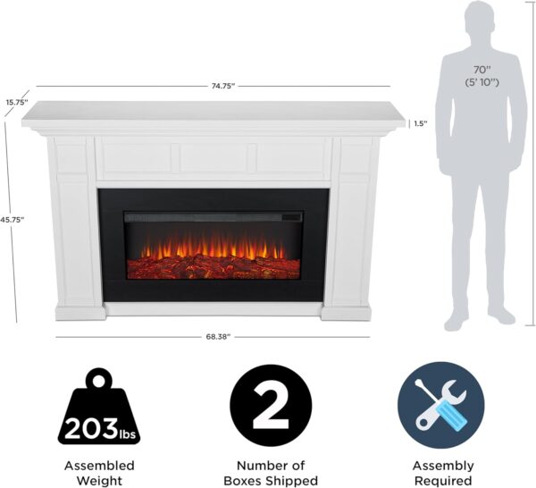 Real Flame Alcott 75” Electric Fireplace with Mantel for Living Room or Bedroom, Replaceable Fireplace Insert Heater, Realistic Log and Flame Effect, Remote Control, Timer
